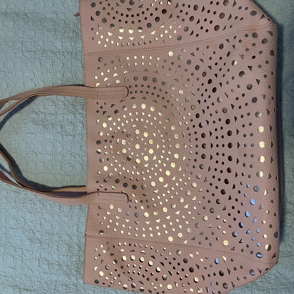Large Pink & Rose gold zippered bag